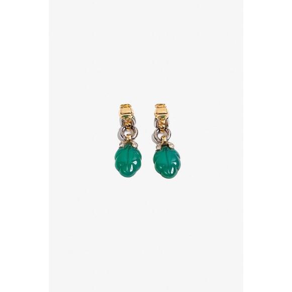 Cartier Carved Chrysoprase, Diamond + Gold Drop Clip-on Earrings - Picture 2 of 5